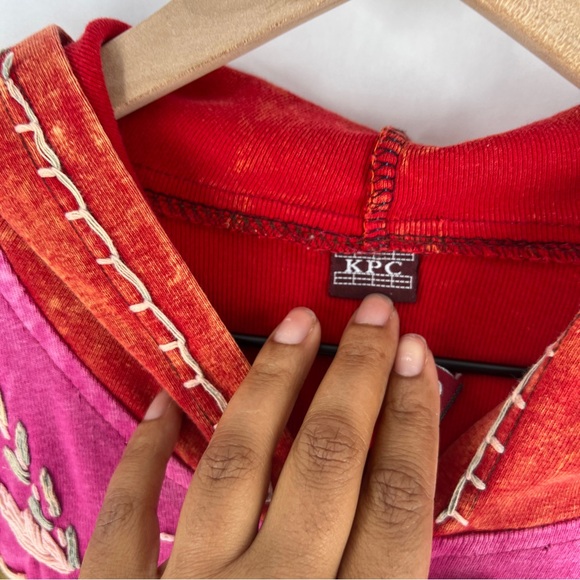 MPC Colorful Patchwork Embroidered Stitching Sip Front Hooded Jacket Artsy - Picture 11 of 17